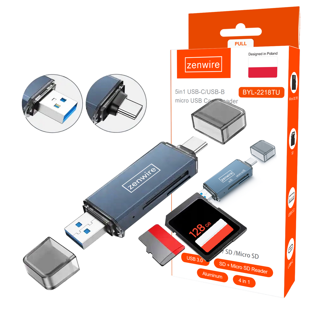 Adaptateur USB 3.0 USB-C 4in1 SD + MICRO SD TF 5 Gb/s jusqu'à 2TB BYL-2218TU Lecteur de cartes mémoire SD
