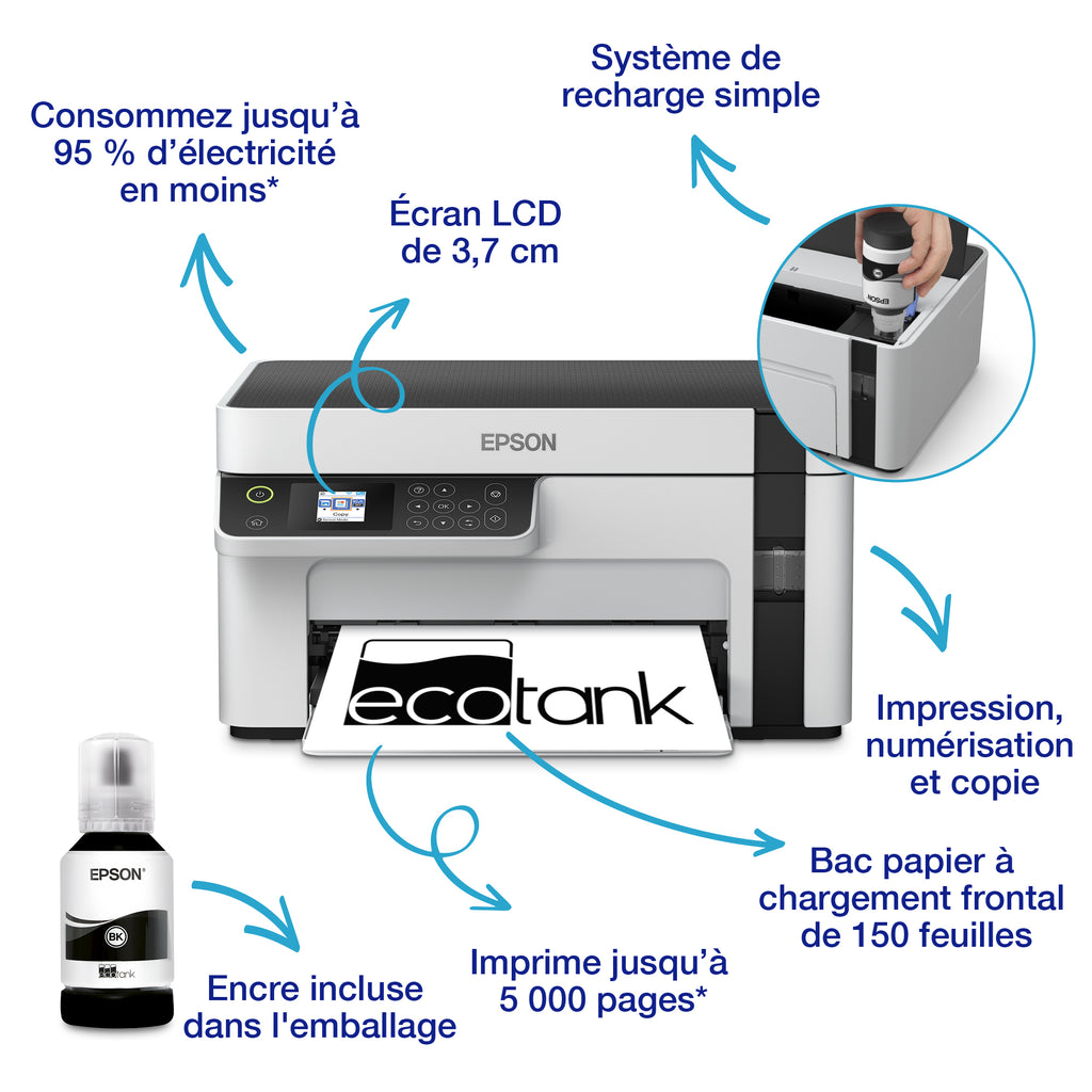 Epson EcoTank ET-M2120 Imprimante Jet d'encre A4, 1440 x 720 DPI, 32 ppm, Wifi
