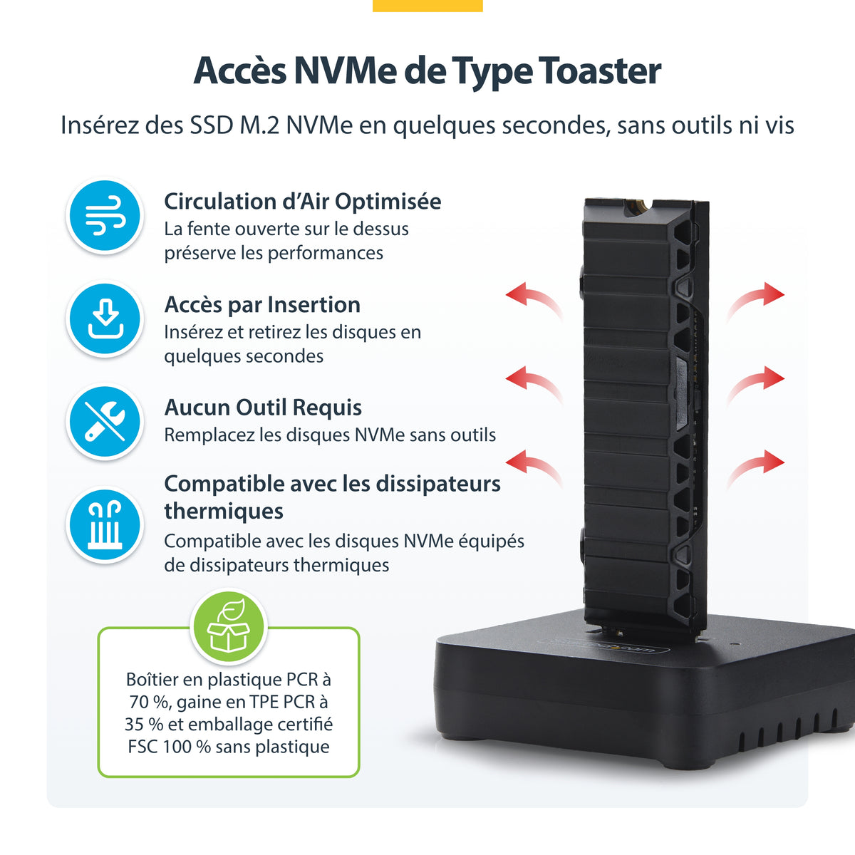 StarTech.com Adaptateur Dock USB-C/USB-A vers M.2 NVMe, 10 Gbps, Lecteur SSD Externe Sans Outil, B+M/M-Key