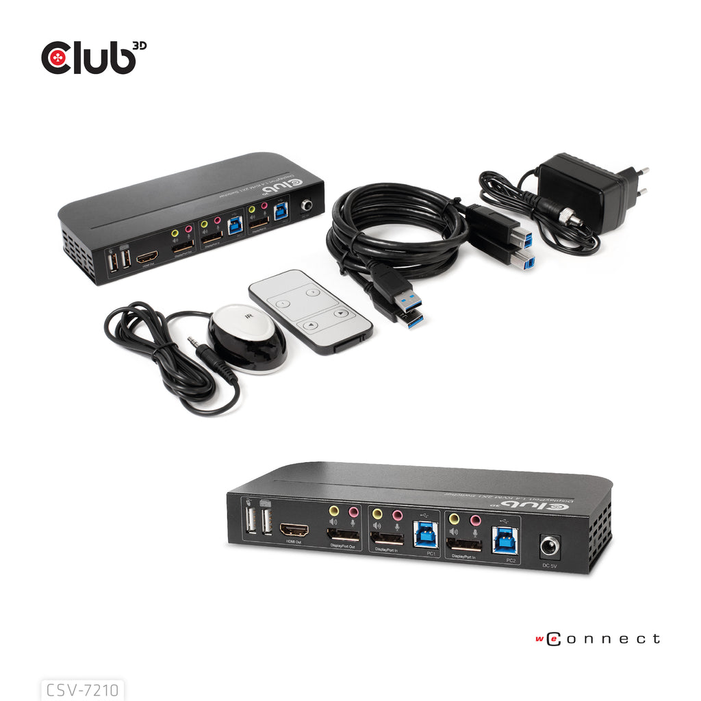 CLUB3D CSV-7210 Commutateur KVM Écran, Clavier et Souris, 4K Ultra HD, Noir