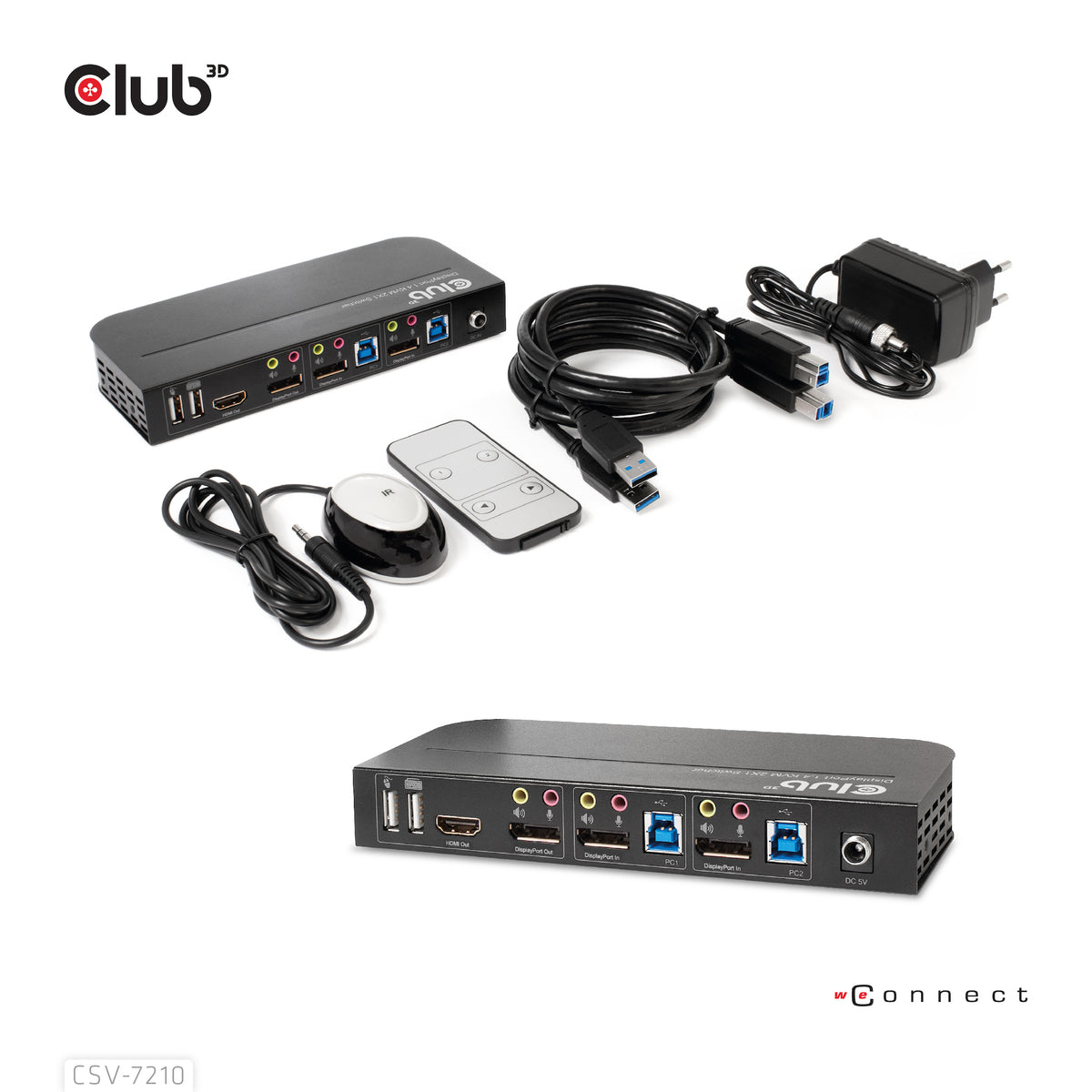 CLUB3D CSV-7210 Commutateur KVM Écran, Clavier et Souris, 4K Ultra HD, Noir