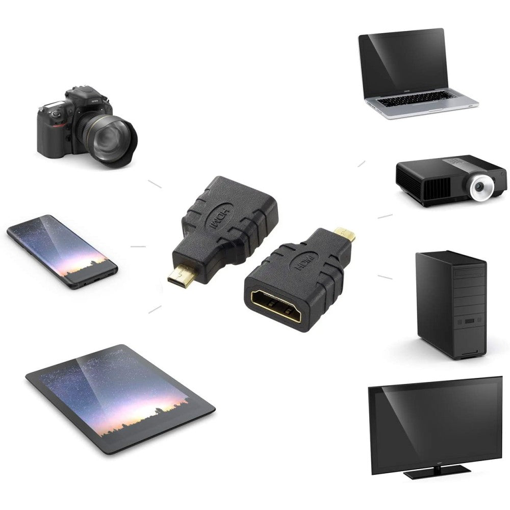 Adaptateur Micro HDMI vers HDMI Mâle/Femelle, Connecteurs Plaqués Or, Noir
