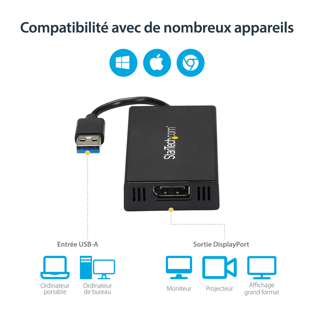 StarTech.com Adaptateur USB 3.0 vers DisplayPort 4K 30Hz Ultra HD Certifié DisplayLink