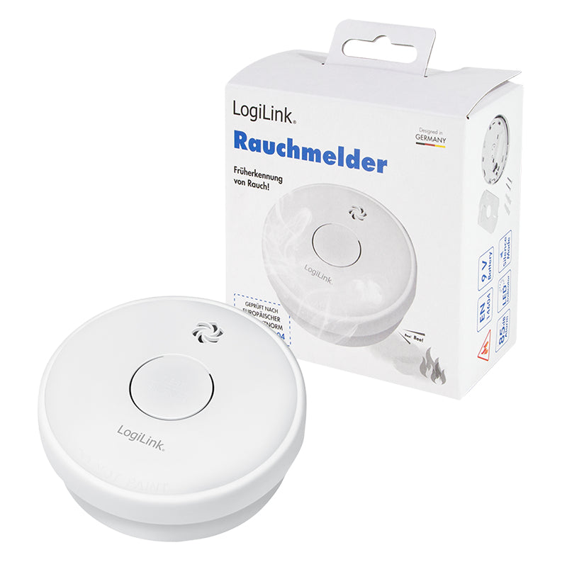 LogiLink SC0015 Détecteur de Fumée Photoélectrique à Réflexion, Filaire, Blanc