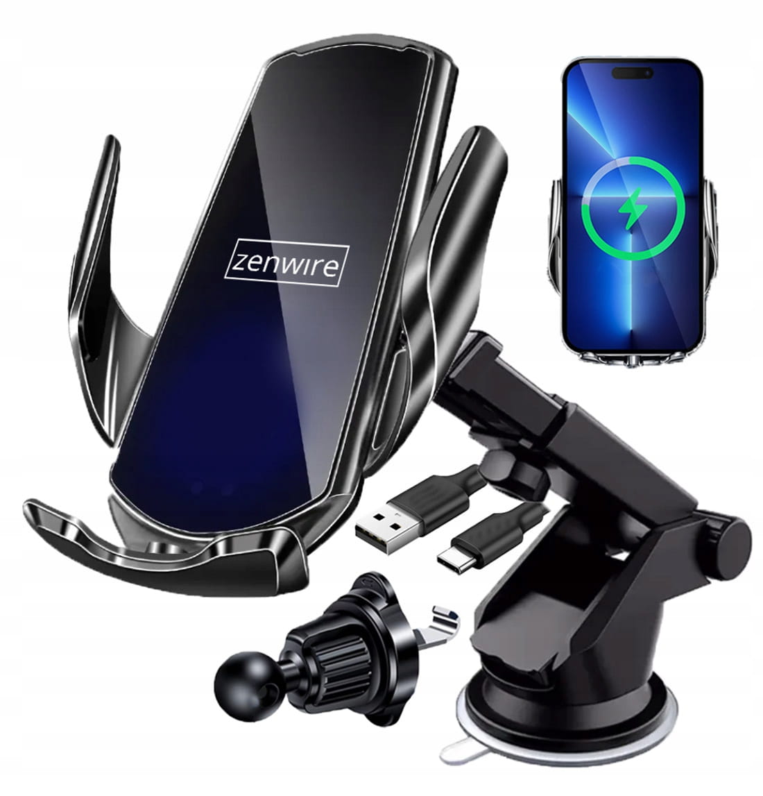 Support de téléphone pour voiture avec chargeur sans fil Zenwire W30 pour pare-brise et grille de ventilation