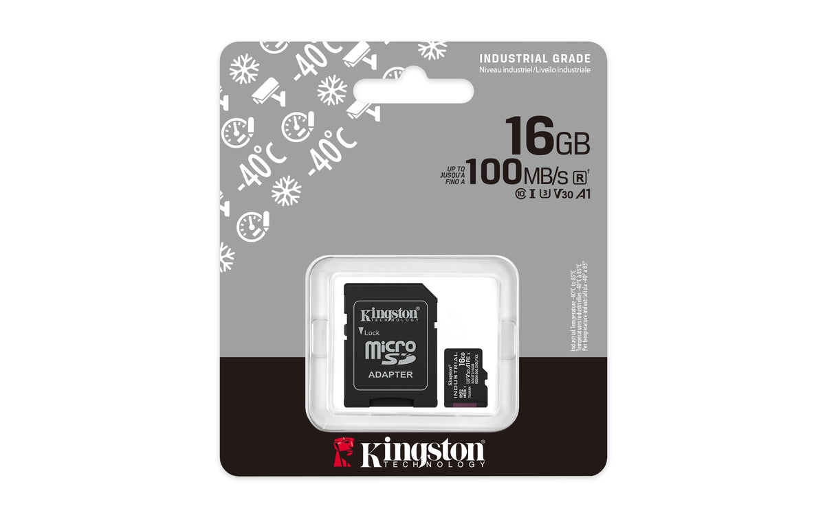 Kingston Technology Carte microSDHC Industrielle 16GB C10 A1 pSLC avec Adaptateur SD