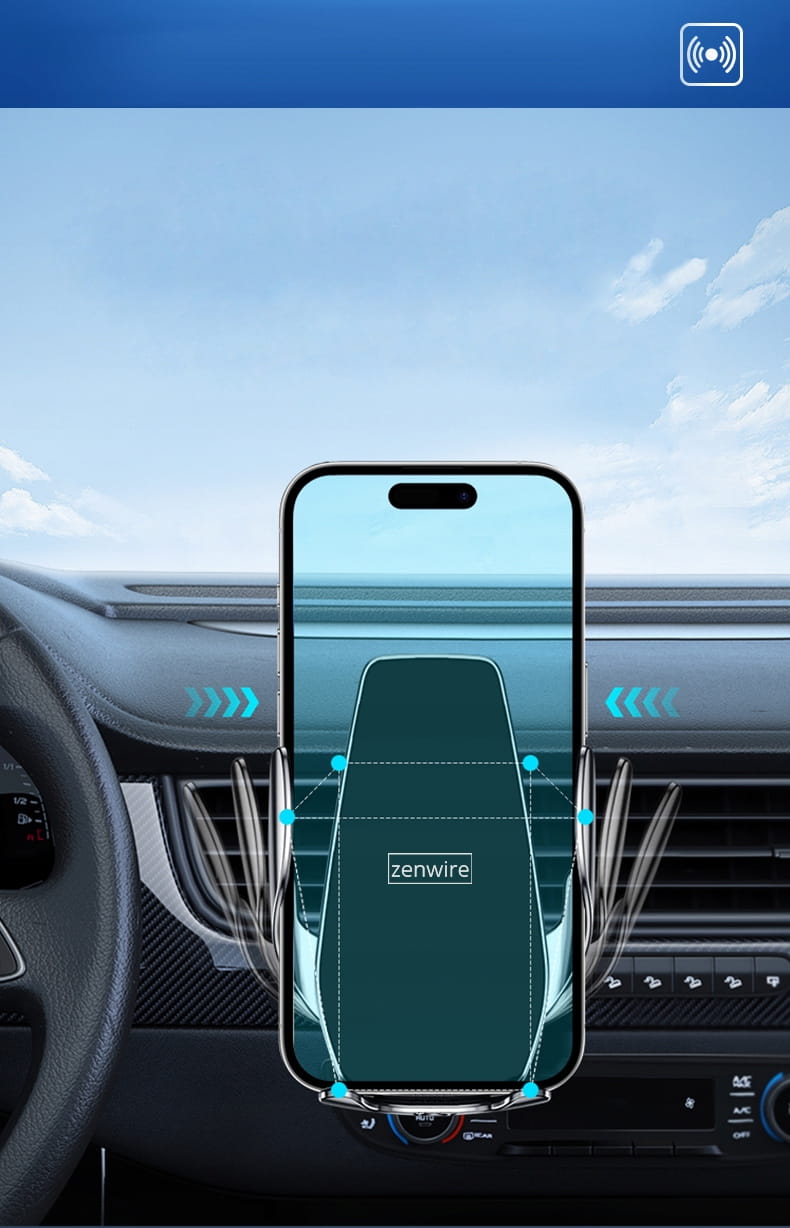 Support de téléphone pour voiture avec chargeur sans fil Zenwire W30 pour pare-brise et grille de ventilation
