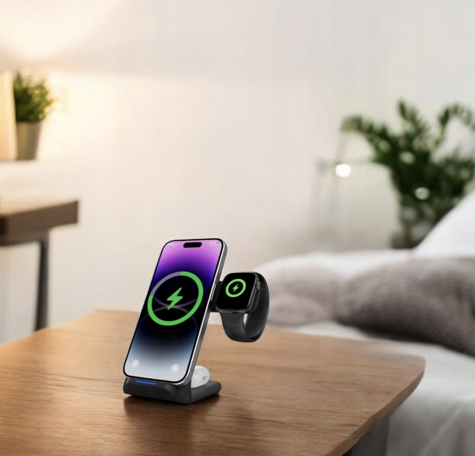 Chargeur sans fil à induction 3-en-1 USB-C pour iPhone, Samsung et Apple Watch, norme Qi, 15 W, Zenwire A11B