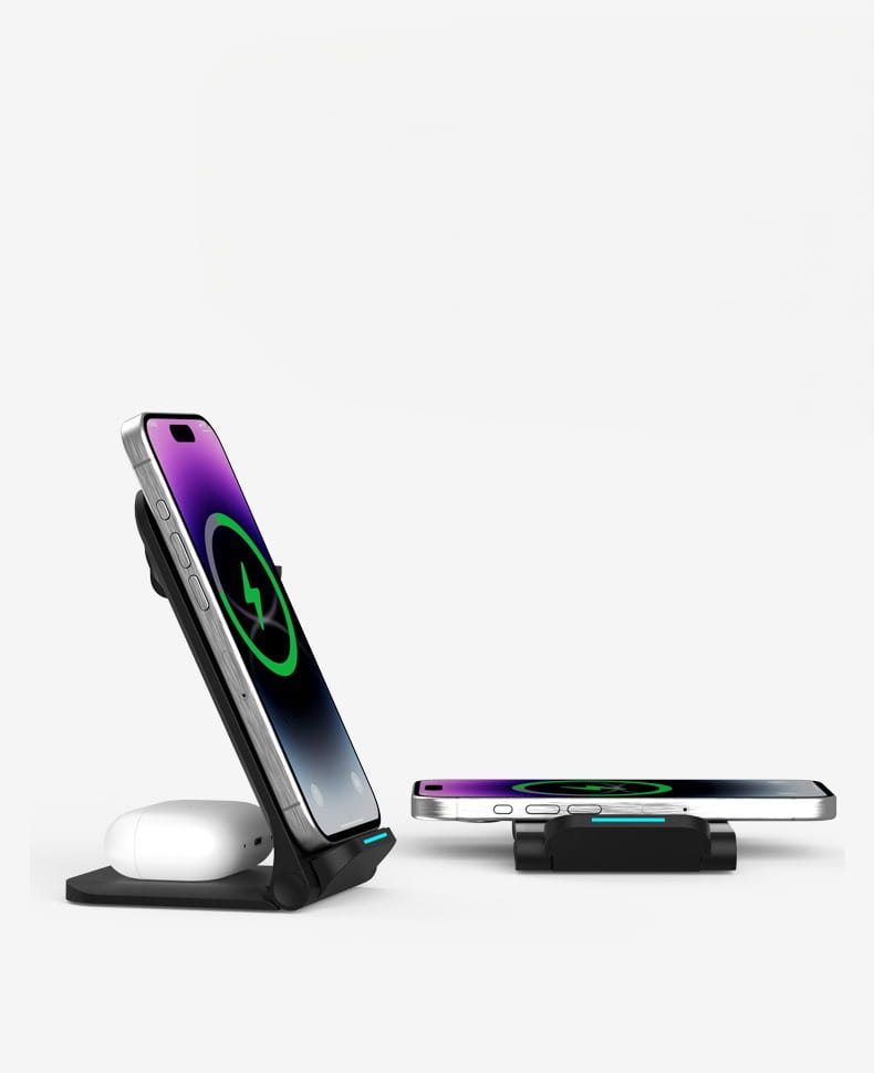 Chargeur sans fil à induction 3-en-1 USB-C pour iPhone, Samsung et Apple Watch, norme Qi, 15 W, Zenwire A11B