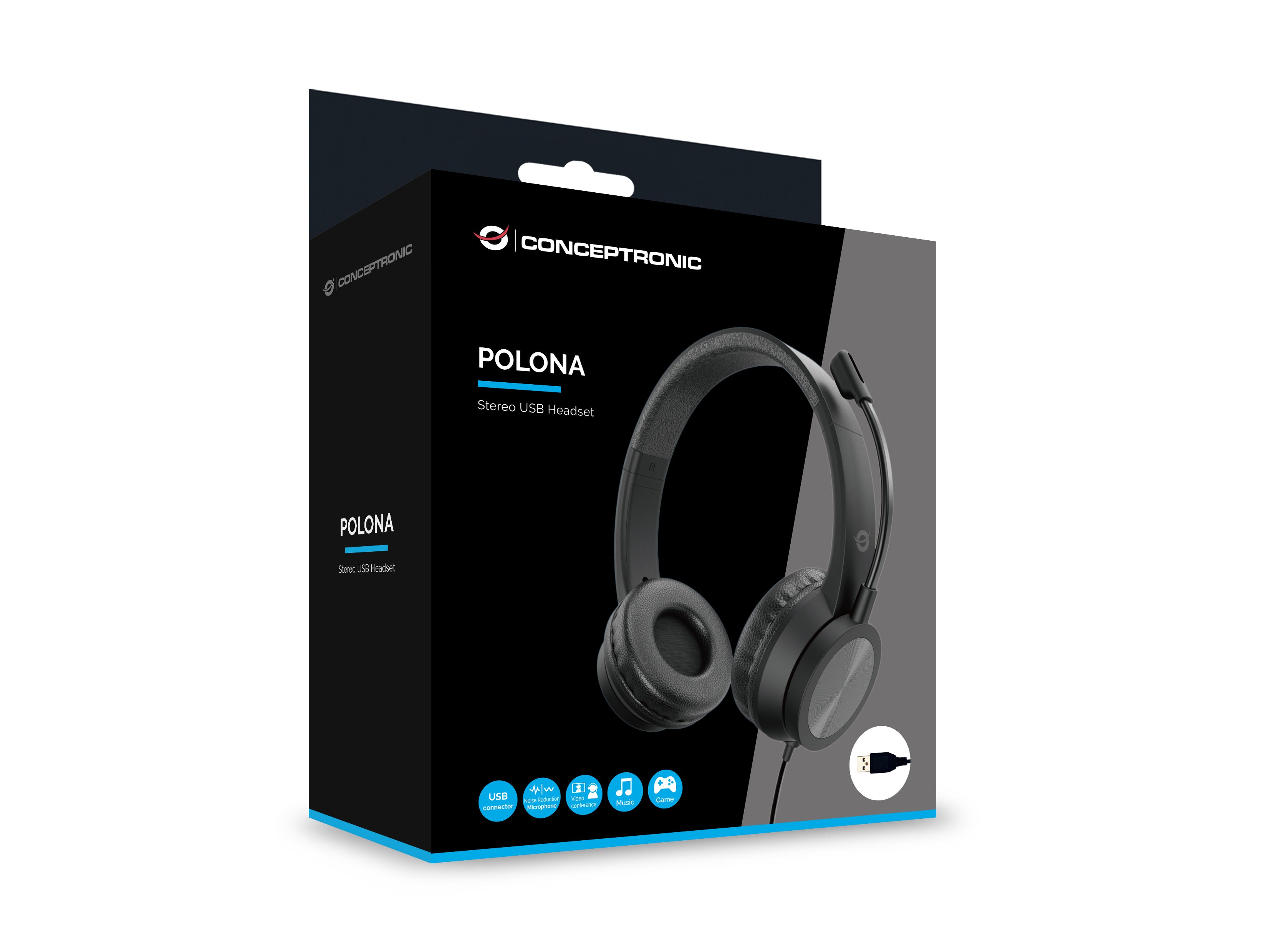 Conceptronic POLONA05B casque Avec fil Arceau Business/Everyday USB Type-A Noir