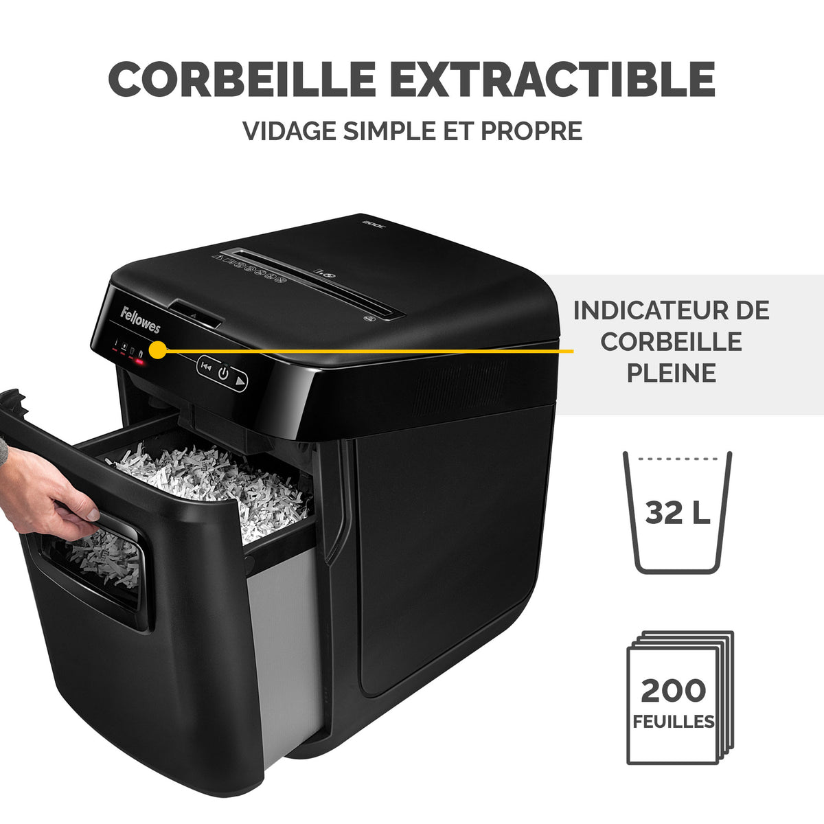 Fellowes AutoMax 200C Destructeur de Papier à Coupe Croisée, 23 cm, Noir