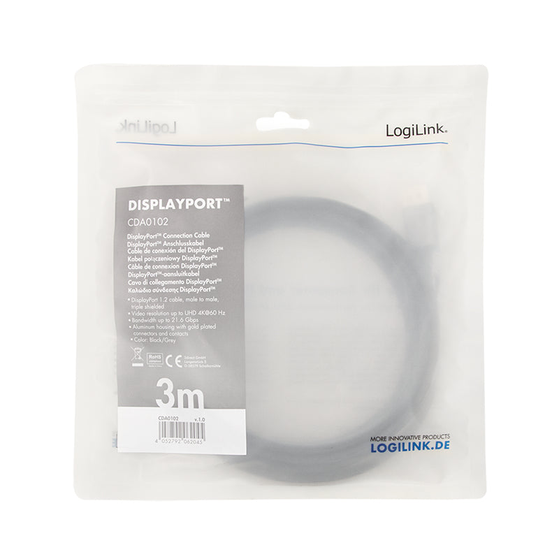 LogiLink CDA0102 câble DisplayPort 3 m Gris, Noir - vue 3