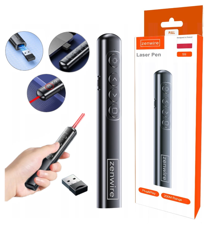 Télécommande laser sans fil avec pointeur laser USB pour présentations Zenwire S9