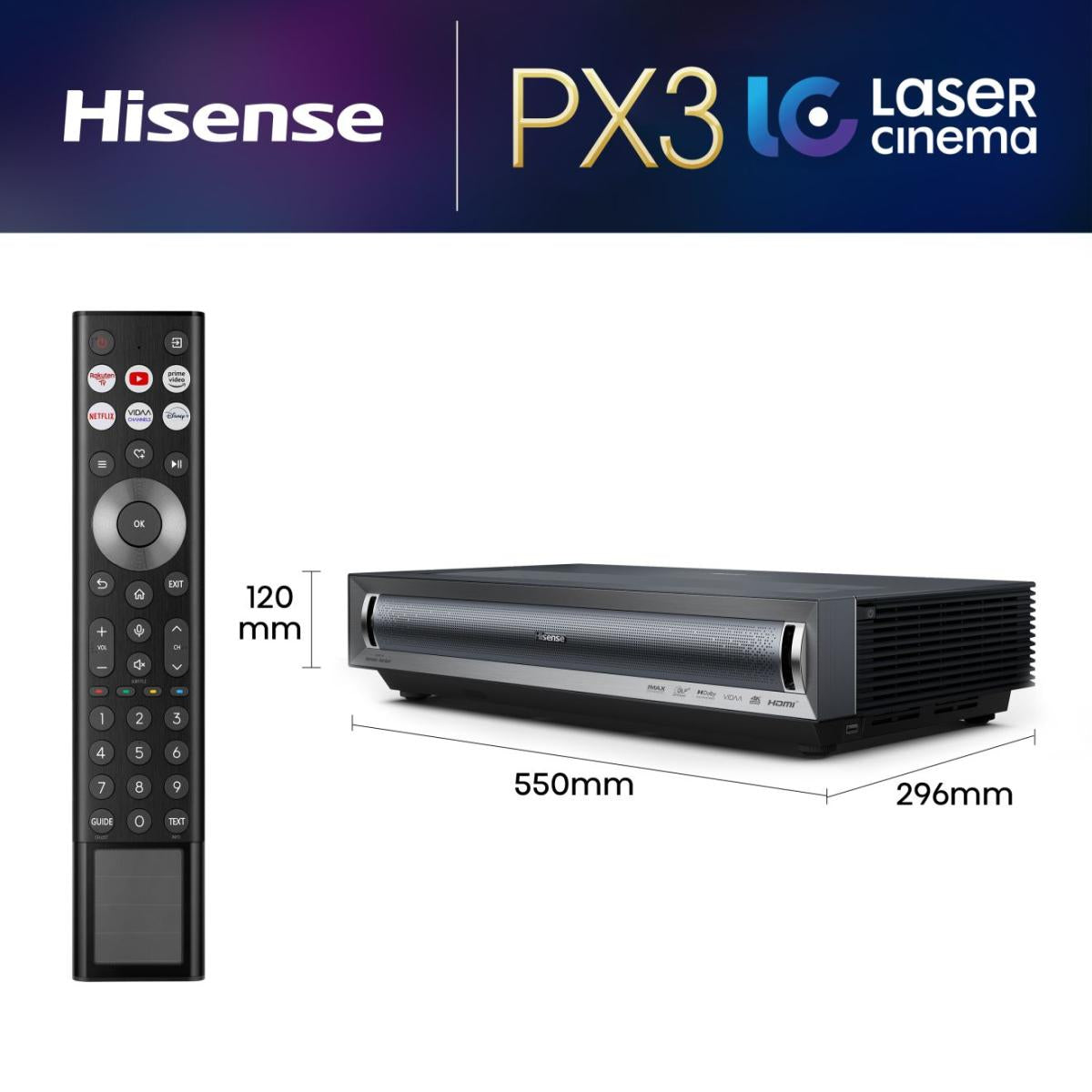 Hisense PX3 projecteur TV Projecteur à focale ultra courte 2800 ANSI lumens UHD 4K (3840x2160) Noir, Gris foncé