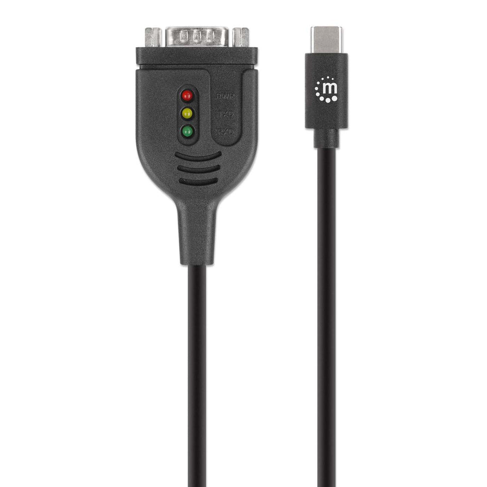Manhattan Câble convertisseur USB-C vers série RS232/COM/DB9, 1 m, mâle à mâle, puce Prolific PL2303GT, noir, garantie 3 ans