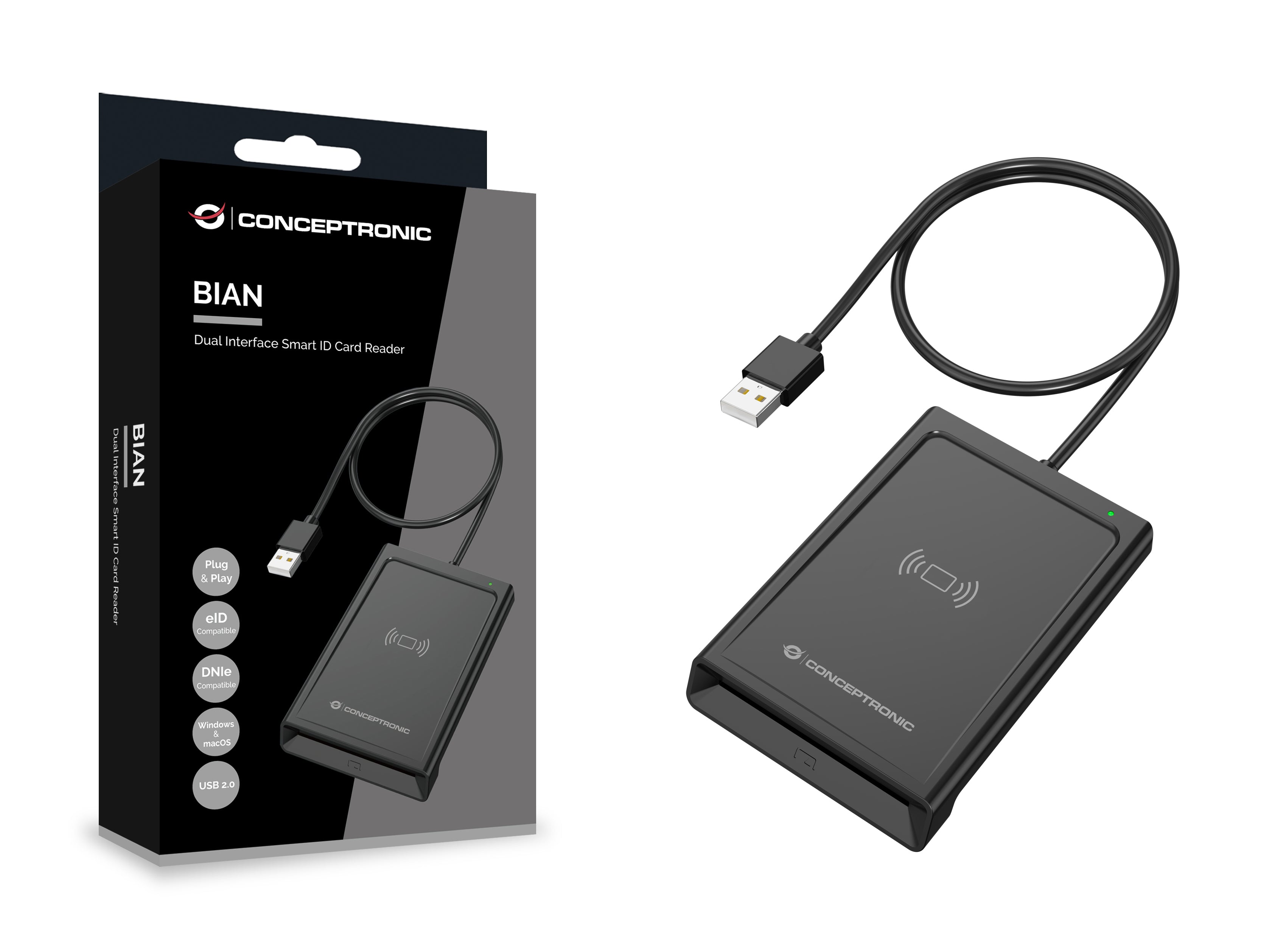 Conceptronic BIAN11B lecteur de cartes à puce Intérieure USB USB 2.0 Noir