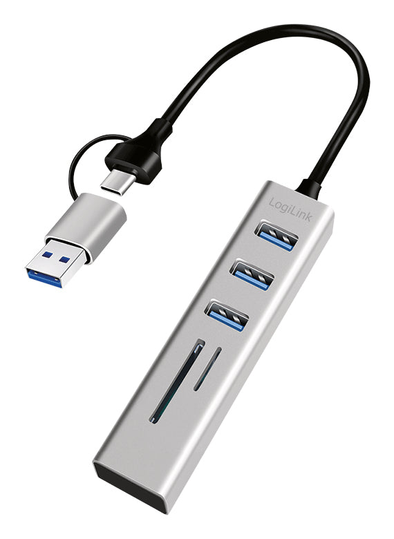 LogiLink UA0445 Hub USB 3.2 Gen 1 Type-A et Type-C, Lecteur SD/MicroSD, 5000 Mbit/s, Gris
