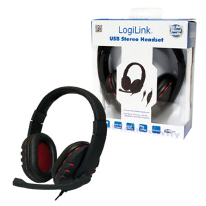 LogiLink HS0033 Casque Filaire avec Arceau pour Appels et Musique, Noir et Rouge