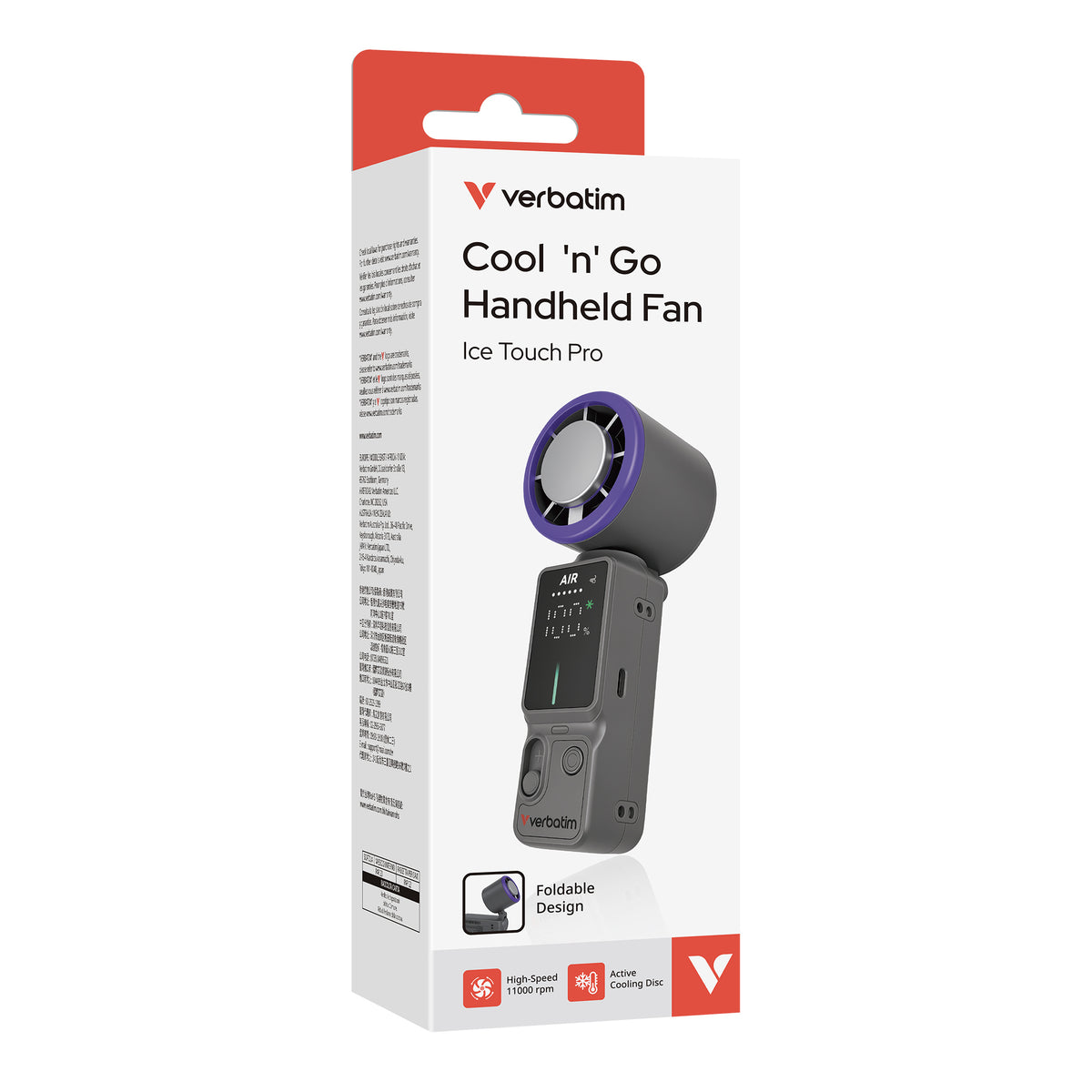 Verbatim Cool 'n' Go Ice Touch Pro Handheld Fan Grey/Purple