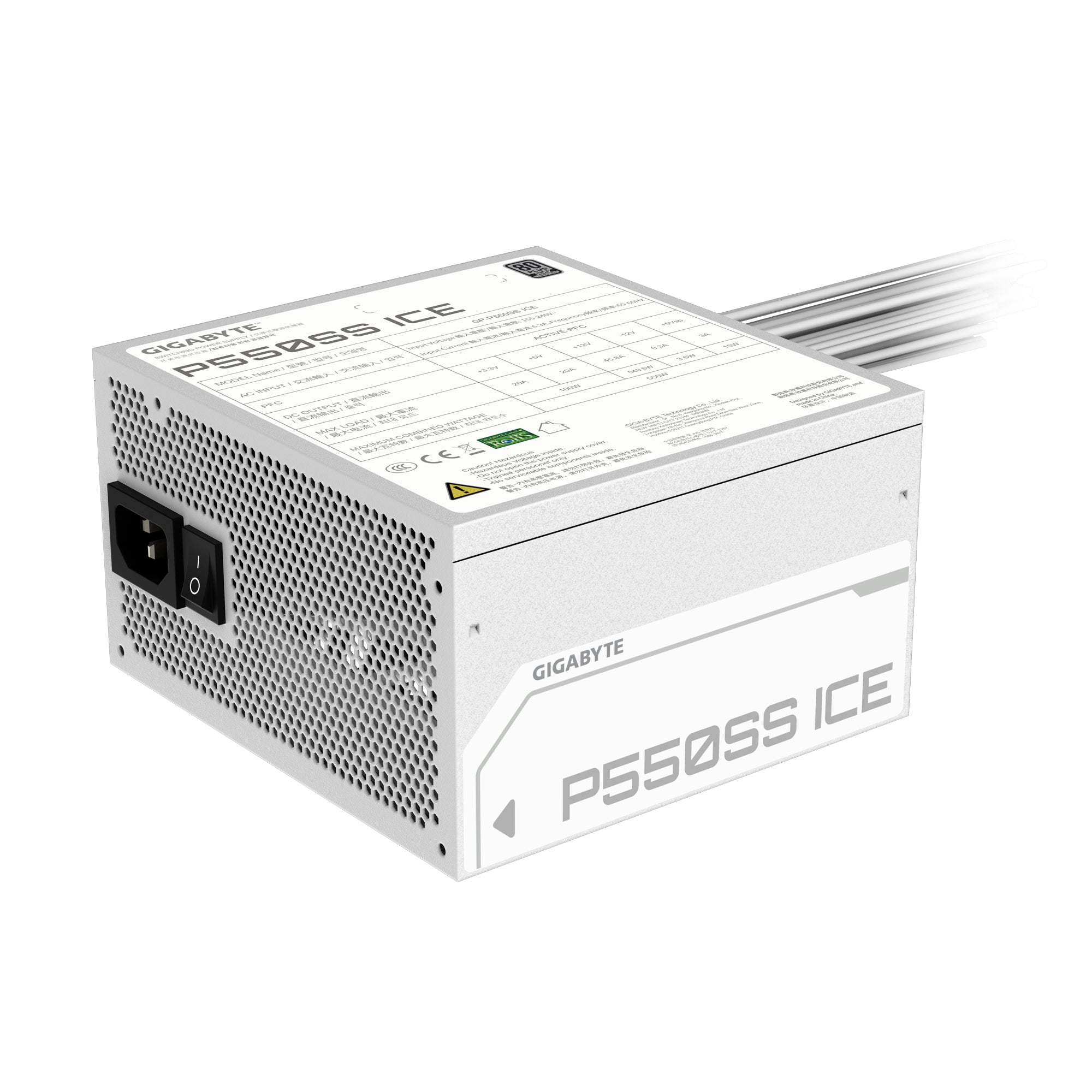 GIGABYTE P550SS ICE Bloc d'Alimentation - PCIe 5.0, 80 PLUS Silver, Ventilateur 120 mm, Compatible ATX 3.0, Prise EU