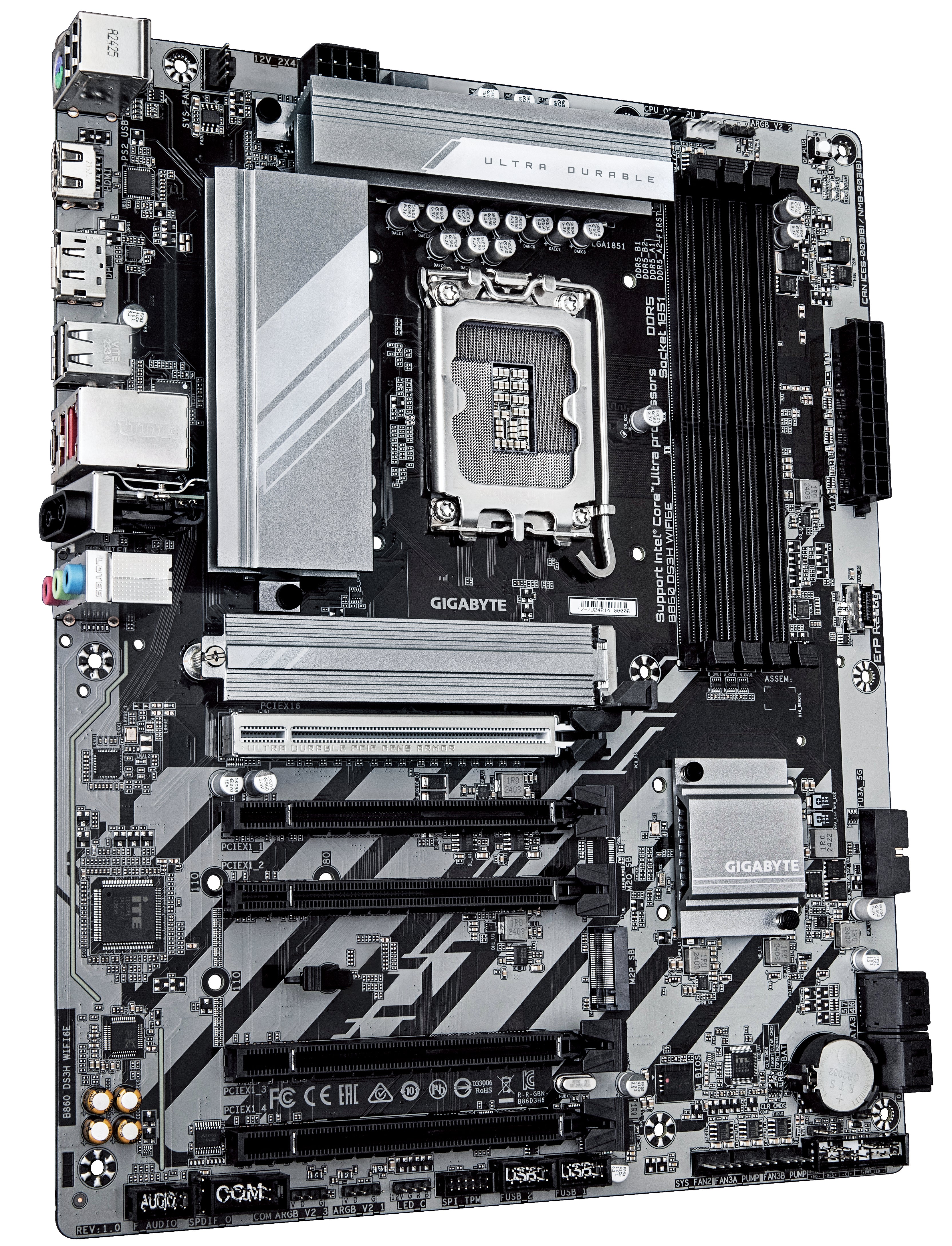 GIGABYTE B860 DS3H WIFI6E Carte mère - Processeurs Intel Core Ultra, VRM 8+1+2+2 phases, jusqu'à 9066MHz DDR5, 1xPCIe 5.0 + 1xPCIe 4.0 M.2, LAN 2,5 GbE, WIFI 6E, USB 3.2 Gen 2x2