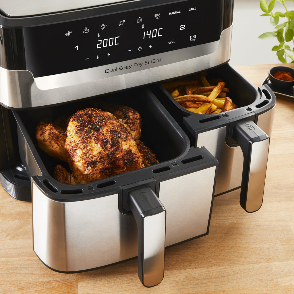 Tefal Dual Easy Fry & Grill EY905D Friteuse à Air Chaud Double 8,3 L 2700 W Acier Inoxydable