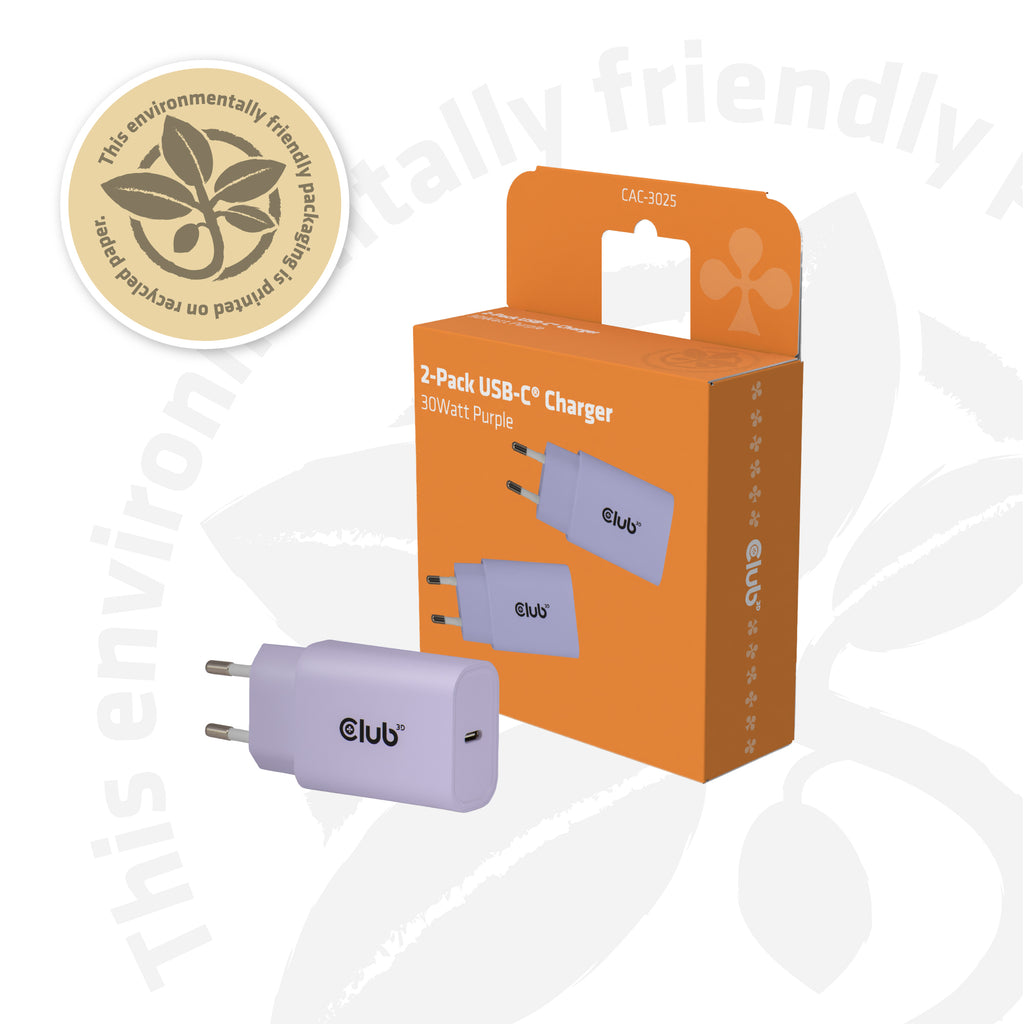 CLUB3D CAC-3025 chargeur d'appareils mobiles Smartphone, Universel Violet Secteur Charge rapide Intérieure