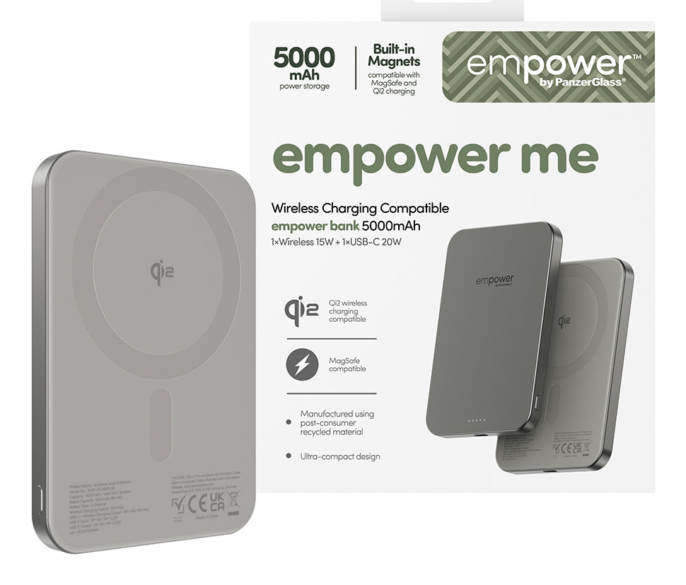 PanzerGlass empower Bank 5000mAh Recharge sans fil, Titane