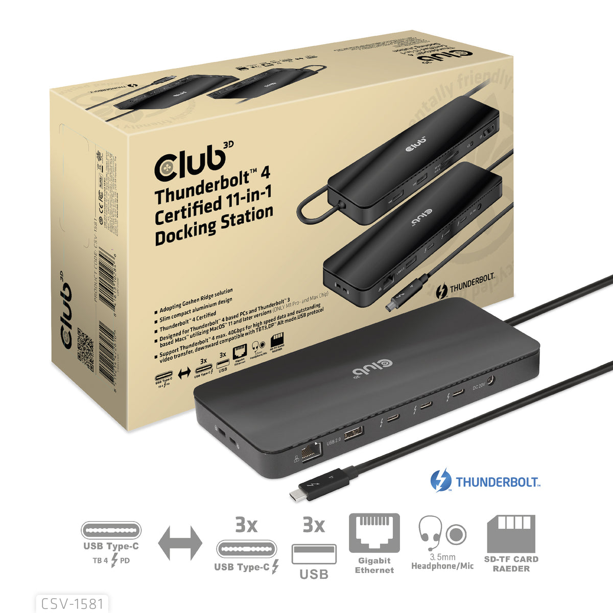 CLUB3D CSV-1581 Station d'accueil Thunderbolt 4, Noir