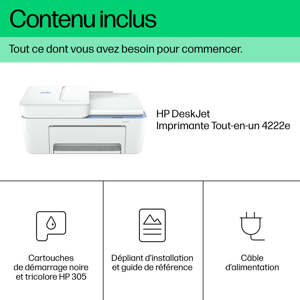 HP DeskJet 4222e Sans fil All-in-One Couleur Imprimante, Instant Ink; Copieur, Scanner