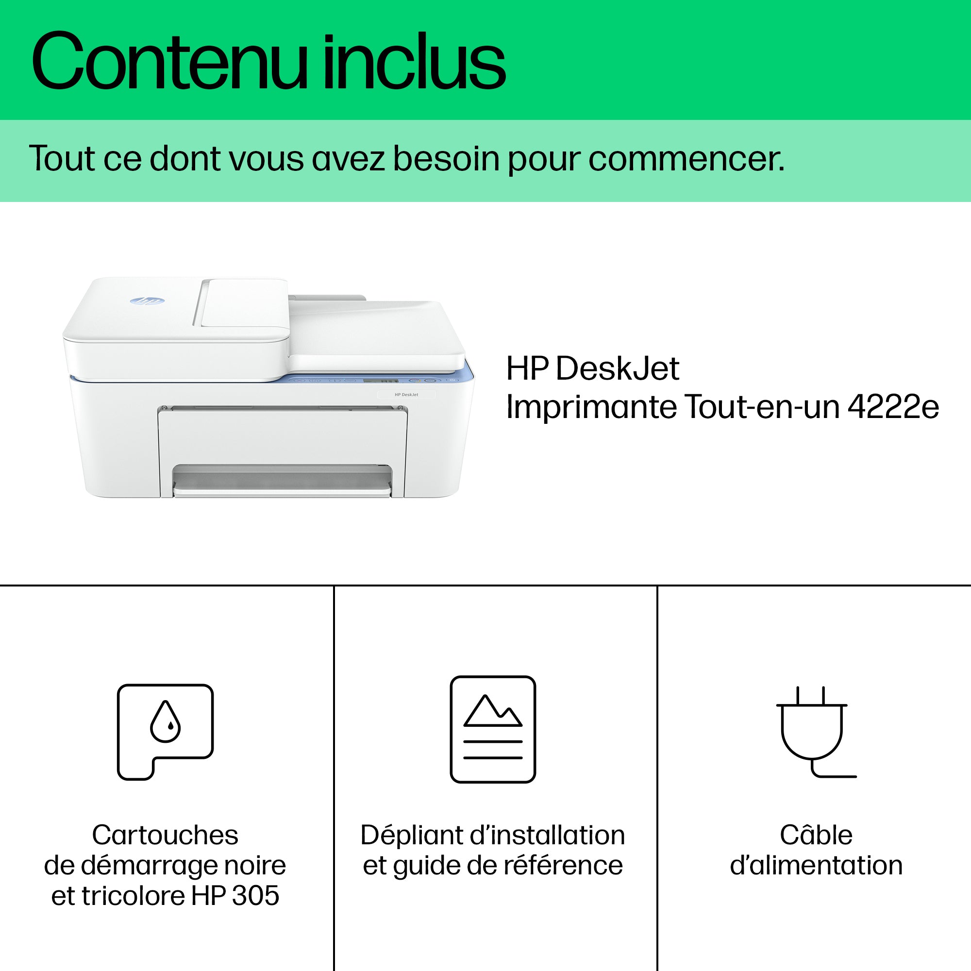 HP DeskJet 4222e Sans fil All-in-One Couleur Imprimante, Instant Ink; Copieur, Scanner