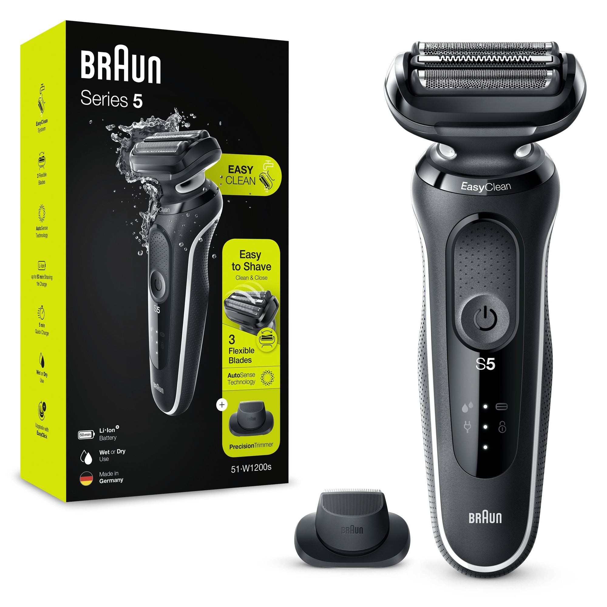 Braun Series 5 51-W1200s Rasoir à grille Tondeuse Noir, Blanc