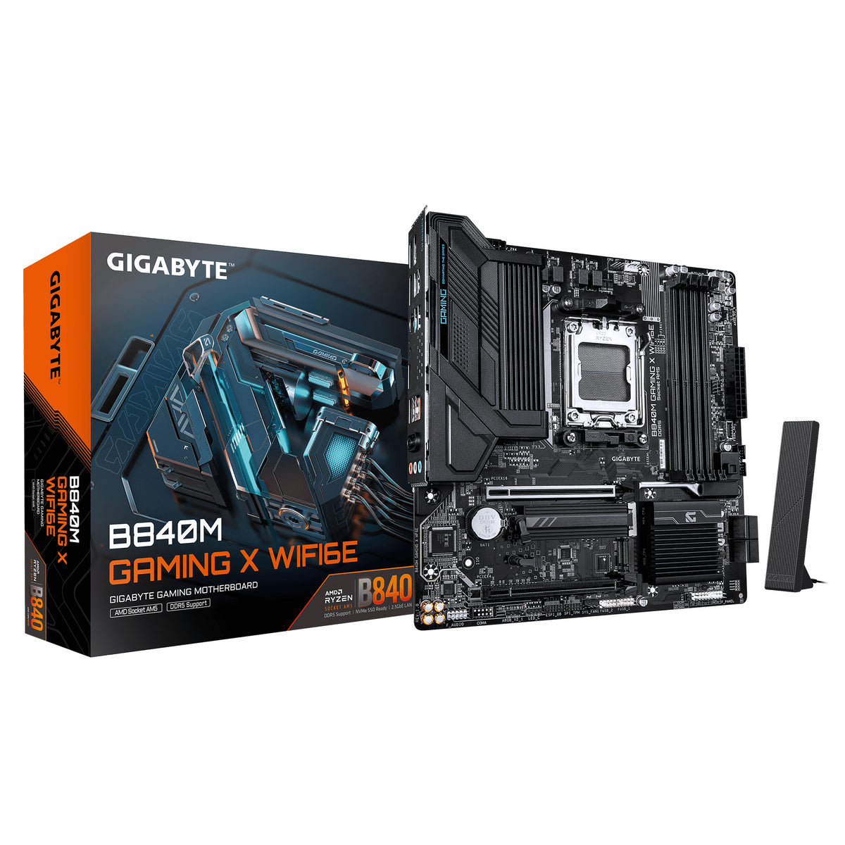 GIGABYTE B840M GAMING X WIFI6E Carte Mère – Processeurs AMD Ryzen 9000, VRM 8+2+2 phases, jusqu’à 8200 MHz DDR5 (O.C.), 