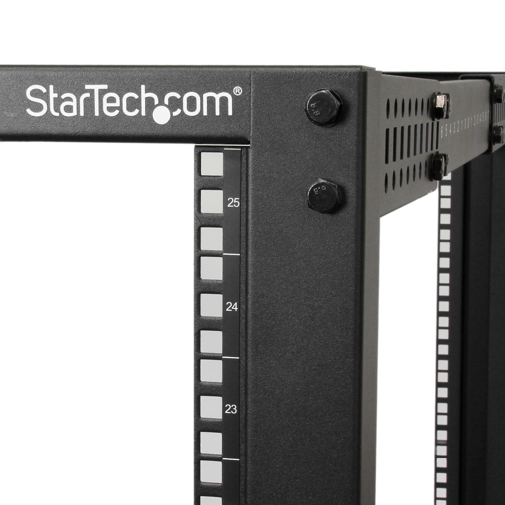 StarTech.com Rack Serveur Mobile 25U 4 Poteaux, Rack Réseau 19" 4 Poteaux avec Roulettes, Rack Roulant avec Profondeur Ajustable pour PC/AV/Données/Informatique - Roulettes, Pieds de nivellement ou Fixation au Sol