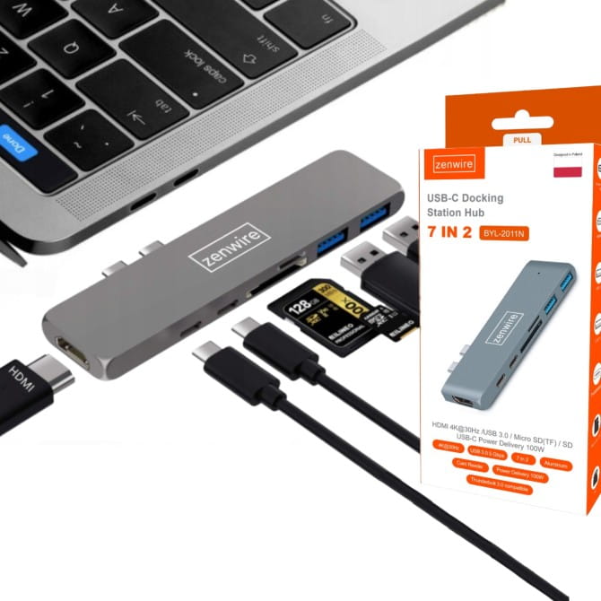 Adaptateur 7-en-1 USB-C, HDMI 4K, SD, Thunderbolt 3.0, USB 3.0 pour MacBook Pro, Air, M1, M2, M3 - Zenwire BYL-2011N