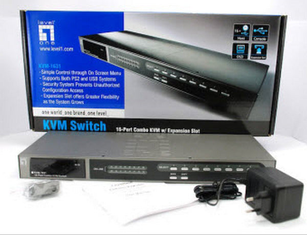 LevelOne KVM-1631 Commutateur KVM 16 Ports pour Écran, Clavier et Souris, Noir