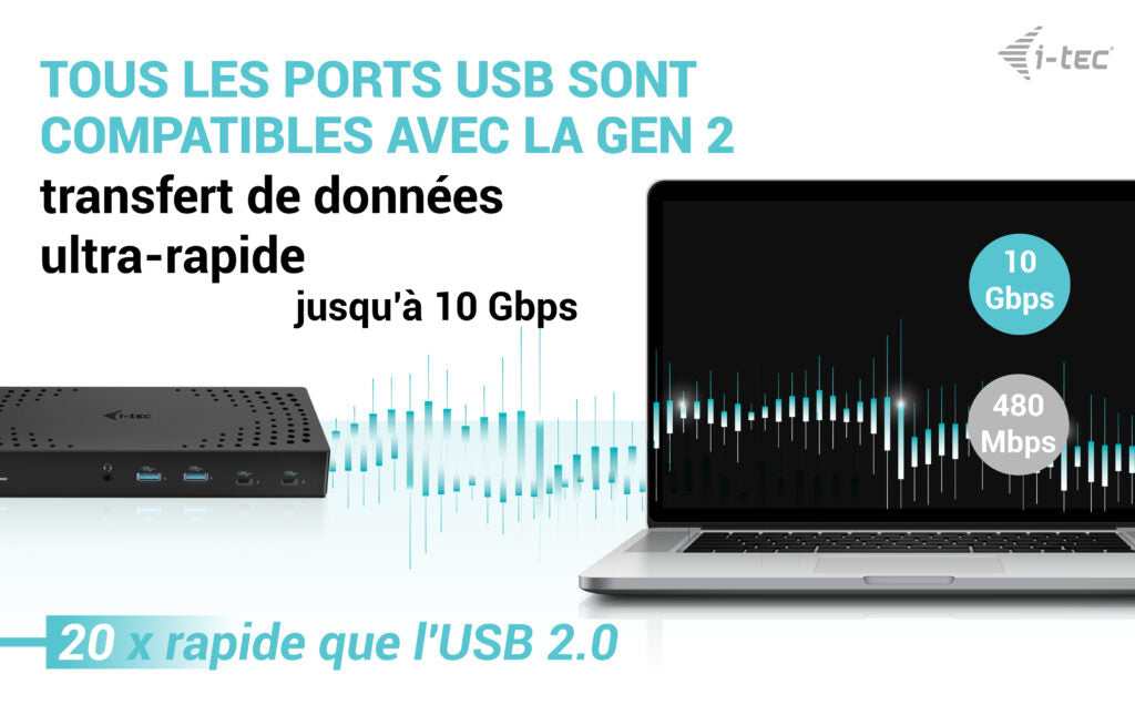 i-tec Station d'accueil Gen 2 USB 3.0 / USB-C / Thunderbolt, 3x 4K, Power Delivery 100W