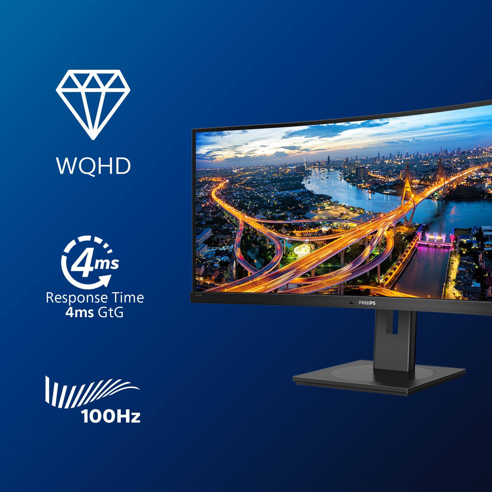 Philips B Line 346B1C/00 écran plat de PC 86,4 cm (34") 3440 x 1440 pixels Quad HD LCD Noir