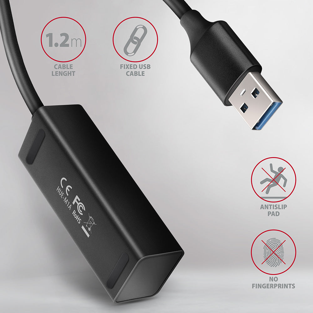 Axagon HUE-M1AL hub & concentrateur USB 3.2 Gen 1 (3.1 Gen 1) Type-A 5000 Mbit/s Noir