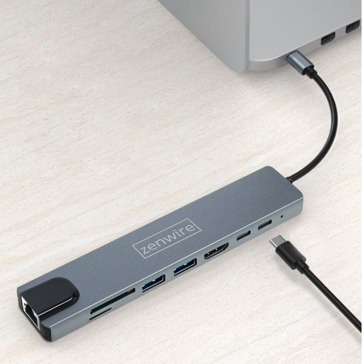 Adaptateur multiport 9-en-1 USB-C, HDMI, RJ45, Fast Ethernet et SD pour MacBook Air, Pro M1, M2, M3 et M4 - Zenwire BYL-2009