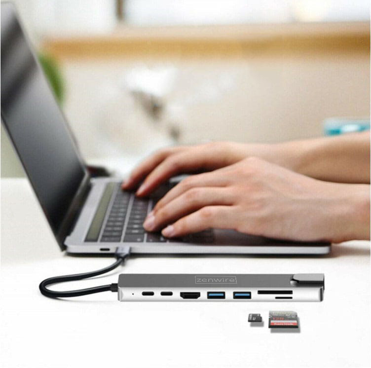 Adaptateur multiport 9-en-1 USB-C, HDMI, RJ45, Fast Ethernet et SD pour MacBook Air, Pro M1, M2, M3 et M4 - Zenwire BYL-2009