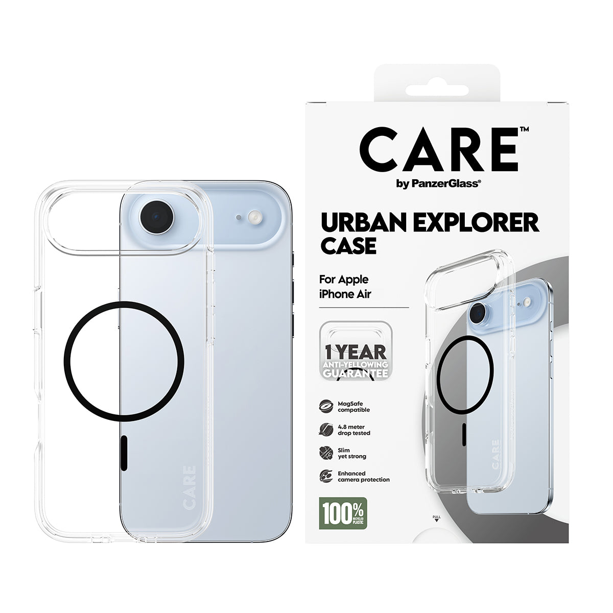 PanzerGlass CARE™ by ® Urban Explorer Case Transparent w. Black MagSafe iPhone Air coque de protection pour téléphones portables Housse Noir