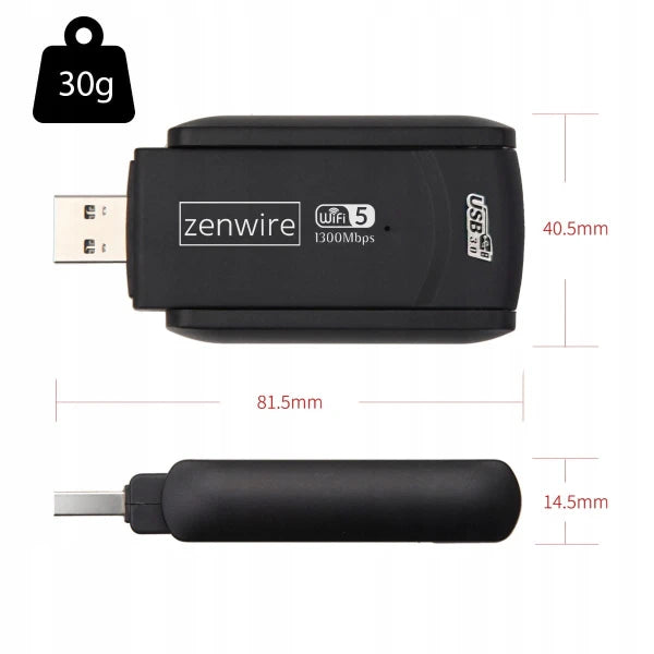 Adaptateur réseau USB 3.0 WiFi 1300 Mb/s externe 5 GHz Zenwire WD-4605AC