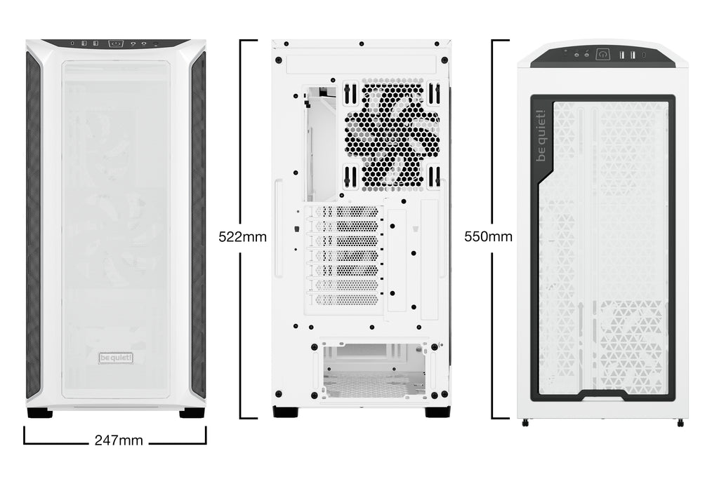 be quiet! Shadow Base 800 Blanc | Boîtier PC ARGB vitré, Mini ITX / Micro ATX / ATX / E-ATX, 3 ventilateurs Pure Wings 3