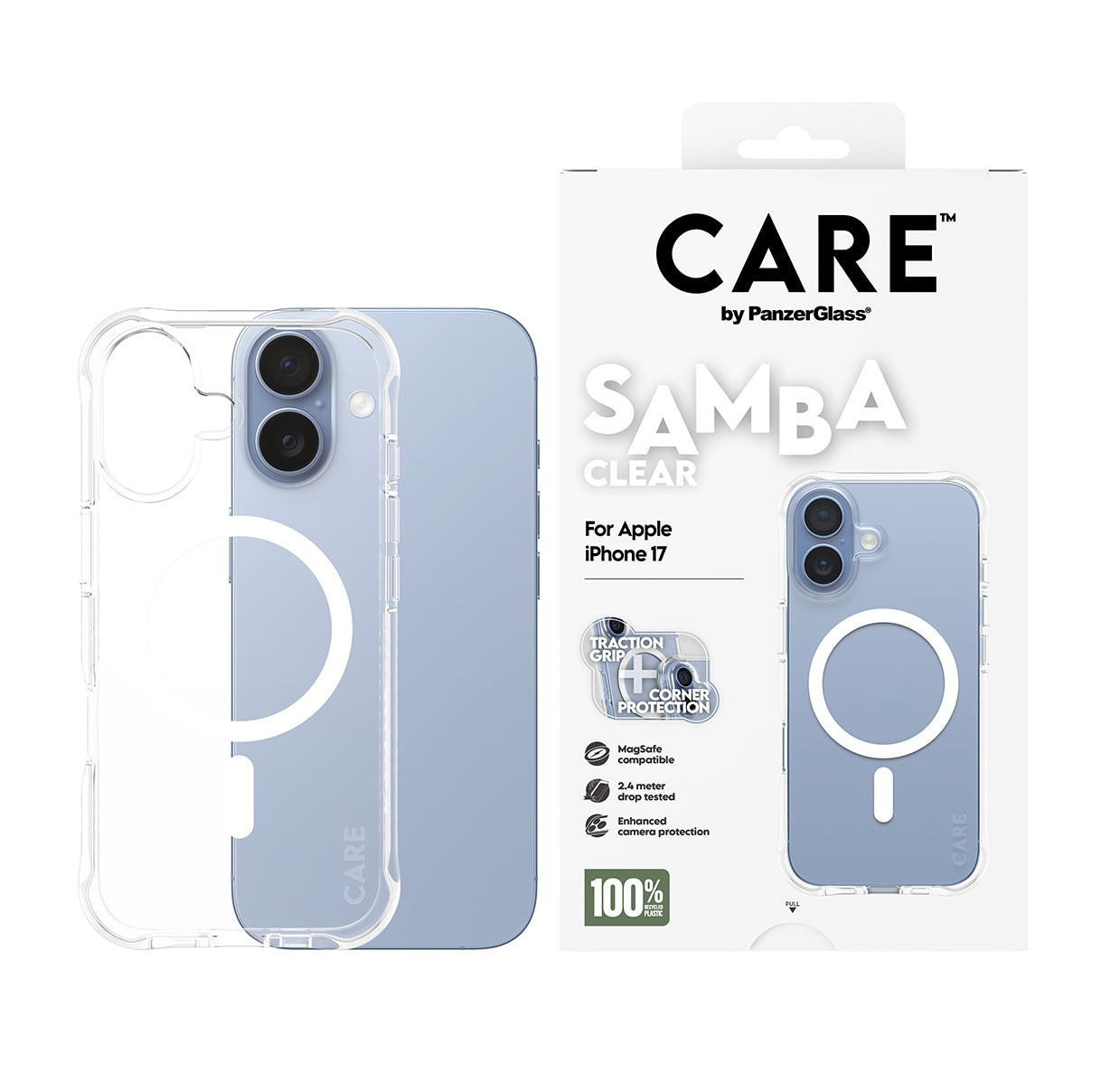 PanzerGlass CARE™ by ® Samba Case Transparent w. White MagSafe iPhone 17 coque de protection pour téléphones portables Housse