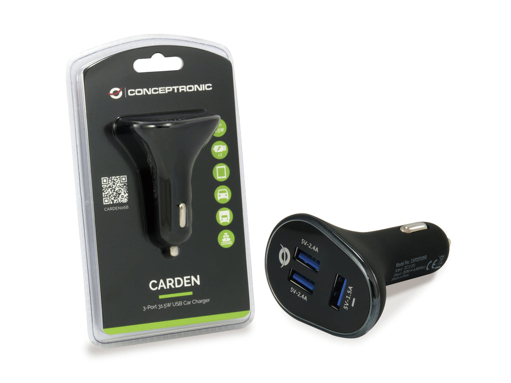 Conceptronic CARDEN06B Chargeur Universel pour Appareils Mobiles, Allume-cigare Auto, Noir