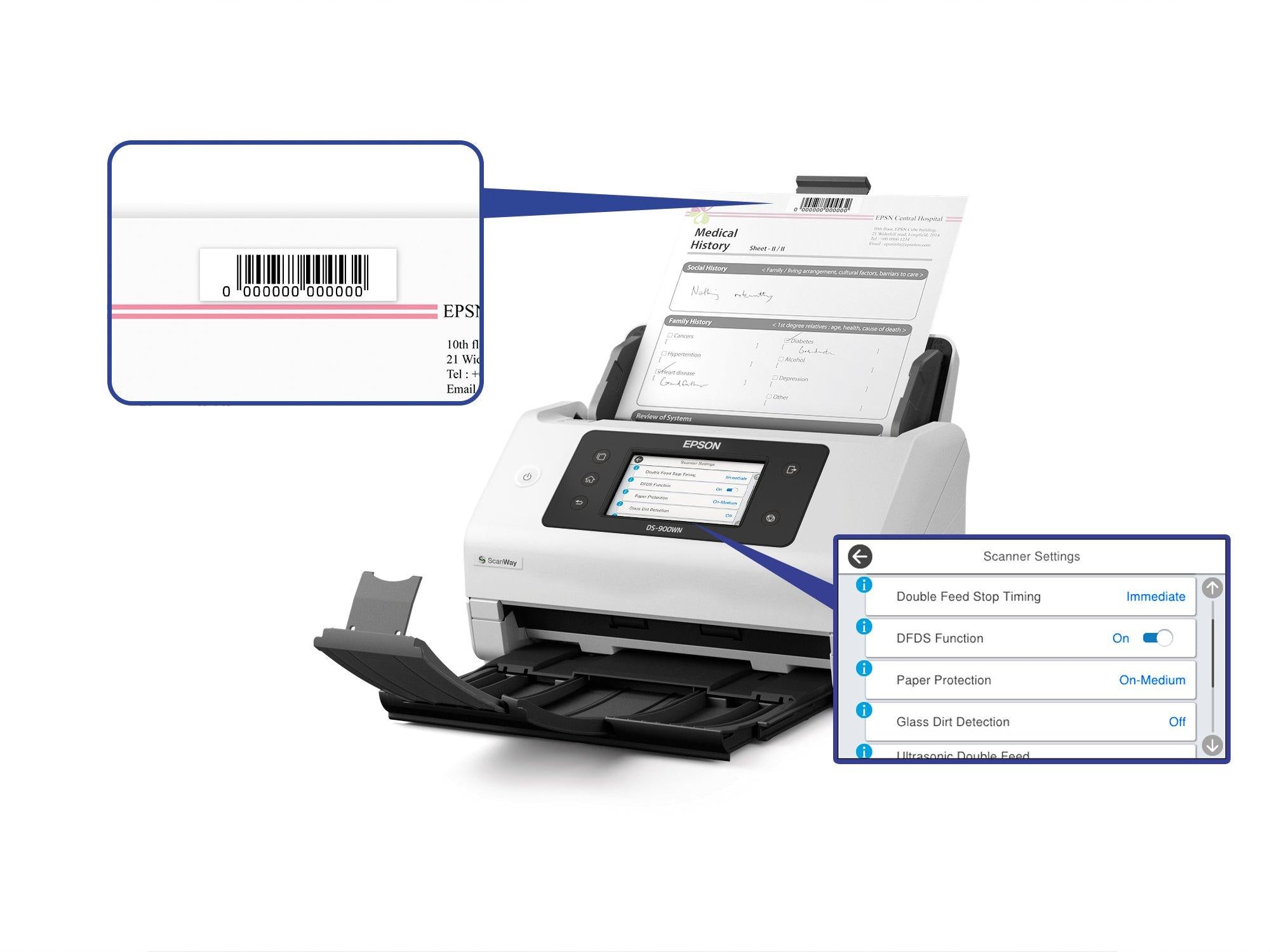 Epson WorkForce DS-900WN Alimentation feuille à feuille de scanner 600 x 600 DPI A4 Blanc