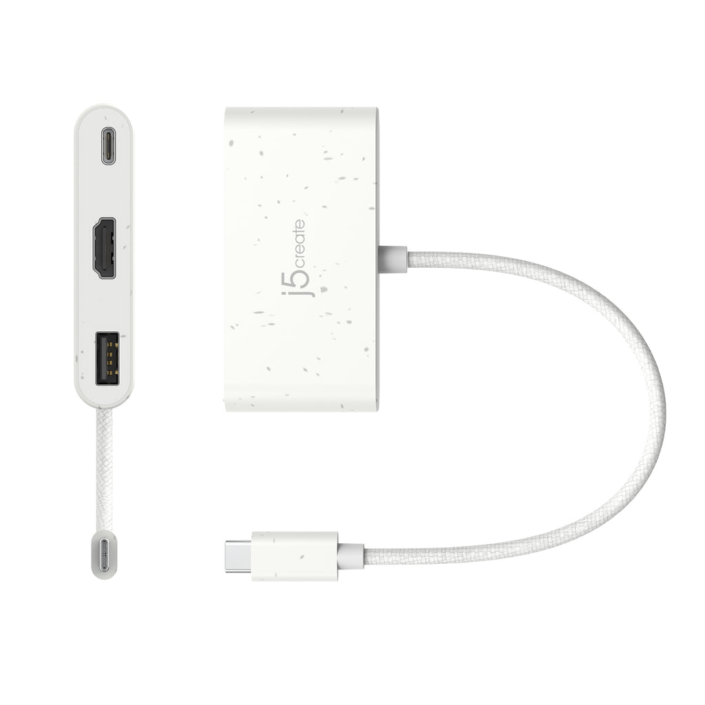 j5create JCA379EW-N USB-C® écologique vers HDMI™ et USB™ Type-A avec Power Delivery
