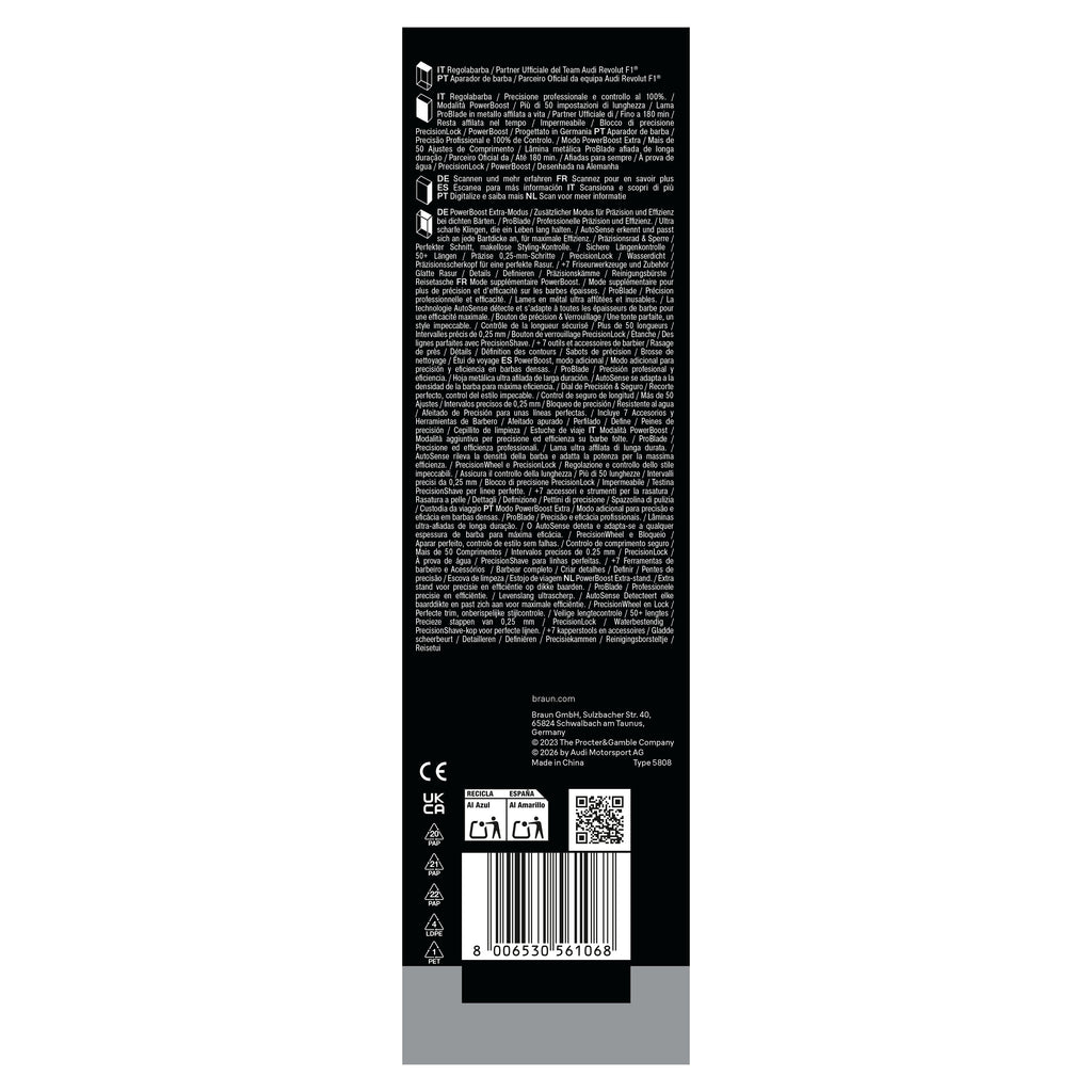 Braun BeardTrimmer 9 BT9520 F1 Batterie Mouillé & sec Noir, Gris