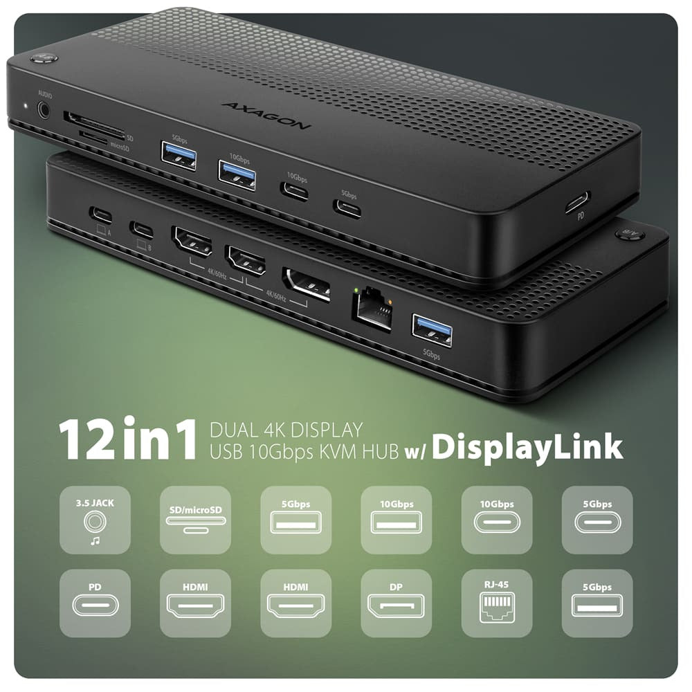 *HMC-DL-KVM USB hub 12in 1 10Gbps 2xHDMI DP GLAN